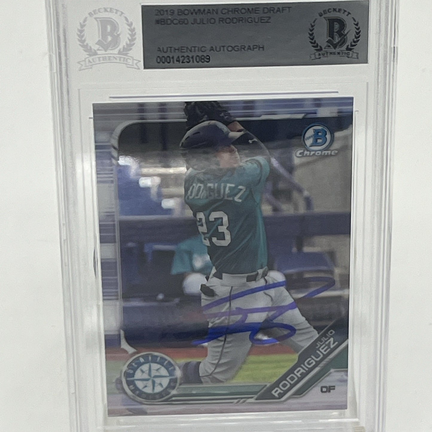 2019 Bowman Chrome Draft Julio Rodriguez RC Autographed Authenticated Beckett 2019 Bowman Chrome Draft Julio Rodriguez RC, Julio Rodriguez rookie auto Beckett, Julio Rodriguez Bowman Chrome autograph, Beckett authenticated Julio Rodriguez card, Mariners rookie card, Julio Rodriguez BAS autograph, Bowman Draft Chrome RC auto, Seattle Mariners prospect card, Julio Rodriguez 1st Bowman autograph, MLB rookie trading card Beckett