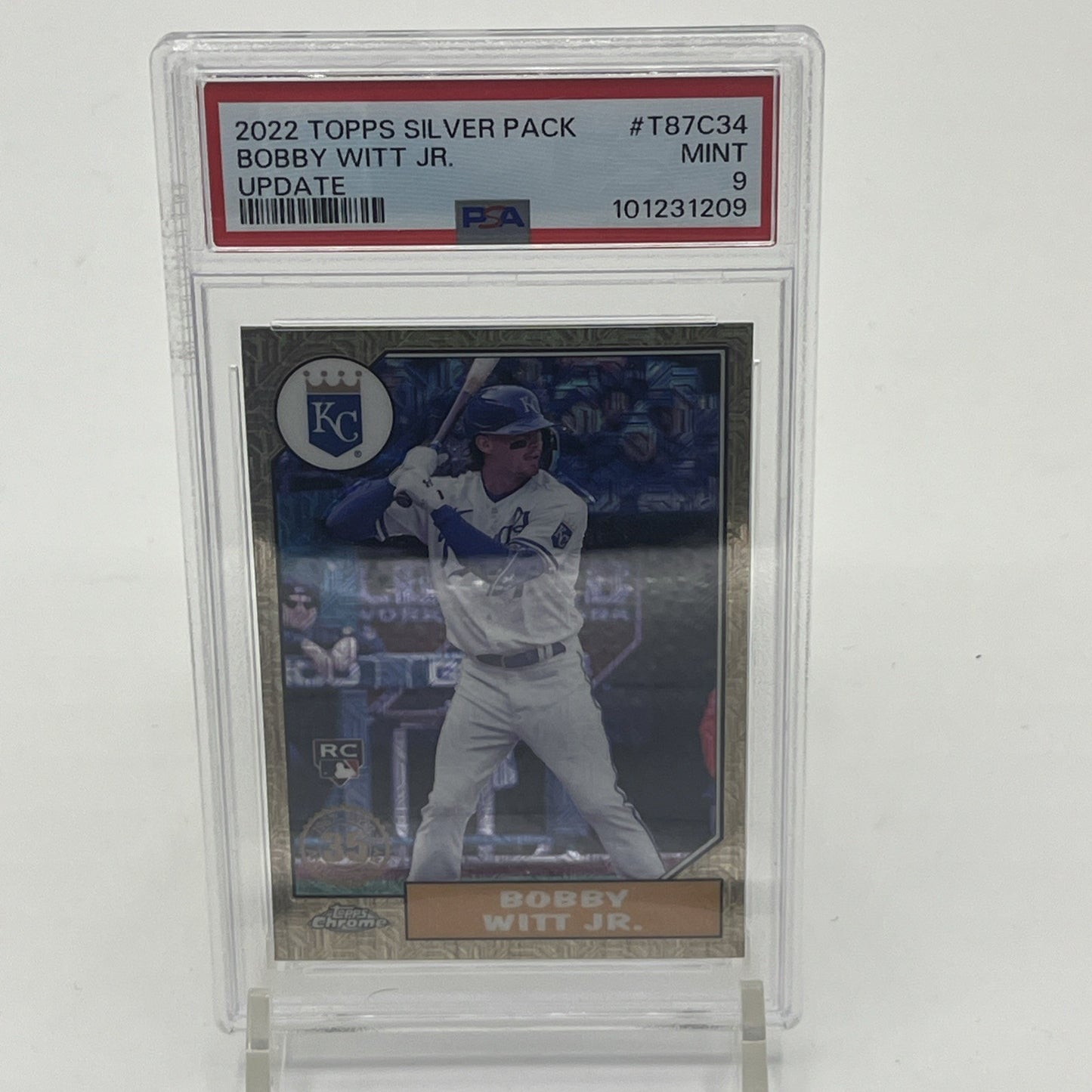 2022 Topps Silver Pack Bobby Witt Jr Update T87C34 MINT PSA 9 ROOKIE RC 2022 Topps Silver Pack Bobby Witt Jr, Bobby Witt Jr Rookie Card PSA 9, Topps Update T87C34 RC, PSA graded baseball cards, Kansas City Royals rookie card, Bobby Witt Jr RC silver pack, PSA 9 Bobby Witt Jr Topps, Topps 2022 Bobby Witt Jr rookie, rare Bobby Witt Jr trading card, Topps Silver Pack RC card