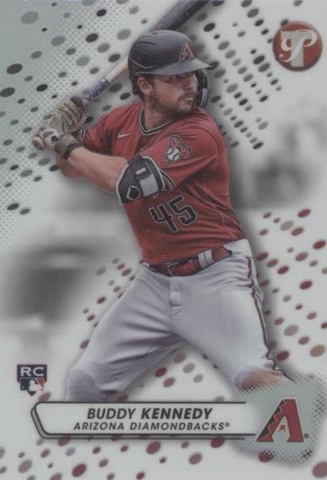 Detailed back view of Buddy Kennedy 2023 Topps Pristine #143 Refractor rookie card