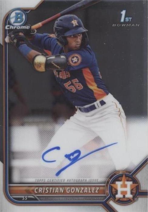 Detailed front view of Cristian Gonzalez 2022 Bowman Chrome 1st Bowman autograph