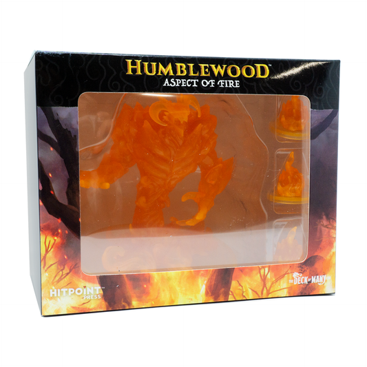 Humblewood Mini Aspect of Fire, 4x4 figure translucent orange, includes three fireball miniatures, tabletop RPG accessory, full color resin mini, collectible board game mini