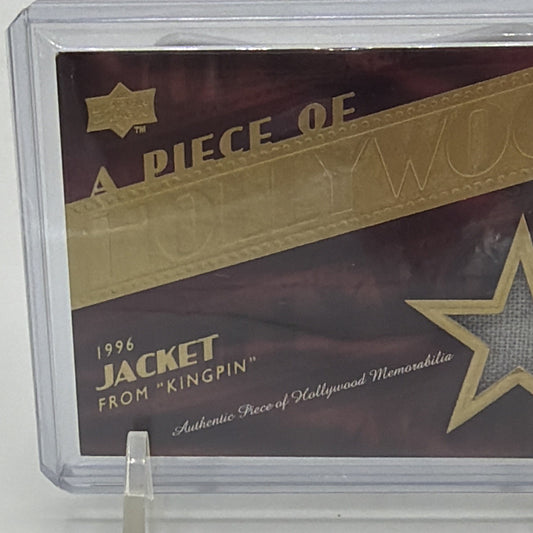 Close-up of the jacket swatch on the Kingpin Woody Harrelson memorabilia card