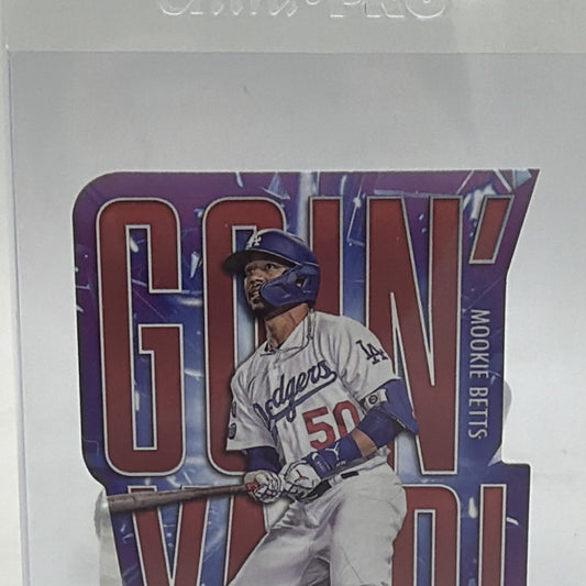 Close-up of Mookie Betts Goin' Yard Red parallel #GY-14 showing card design and surface