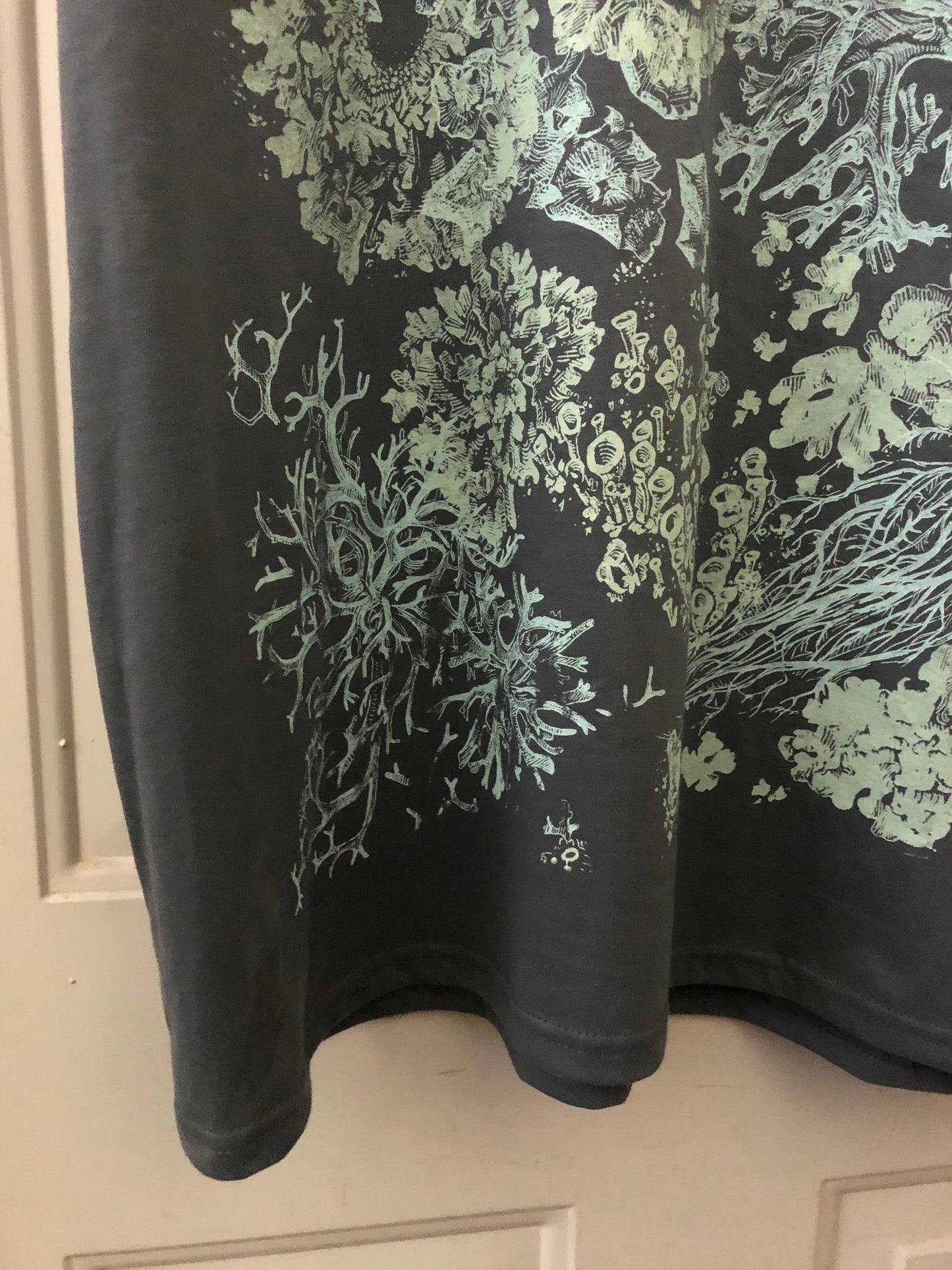 lichen t-shirt, organic cotton nature shirt, Solstice Handmade tee, unisex botanical shirt, lichen print shirt, hand screen printed tee, eco friendly t-shirt, small batch organic shirt, Alternative Apparel