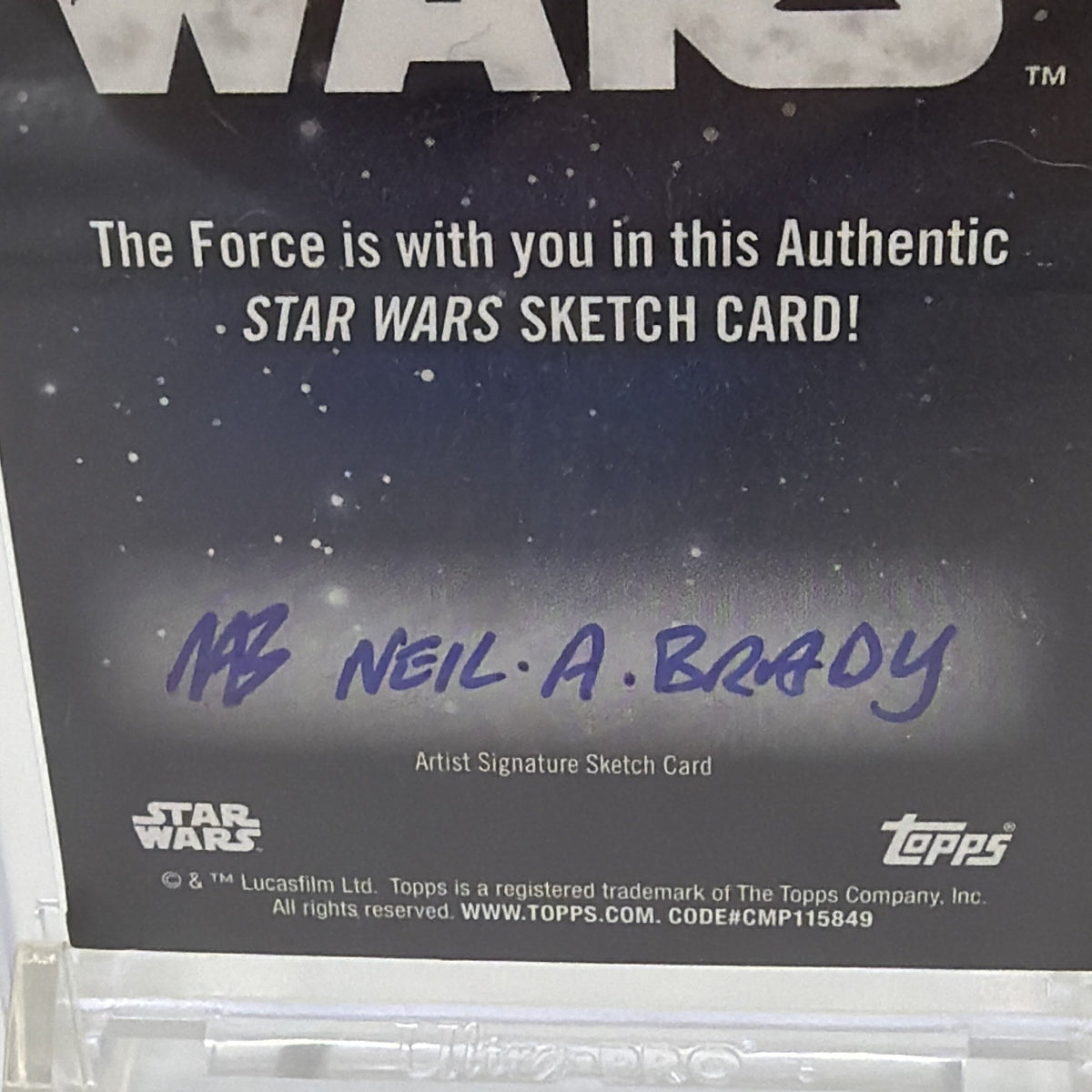Full back view of Topps Star Wars 1/1 Stormtrooper Captain sketch card by Neil A. Brady