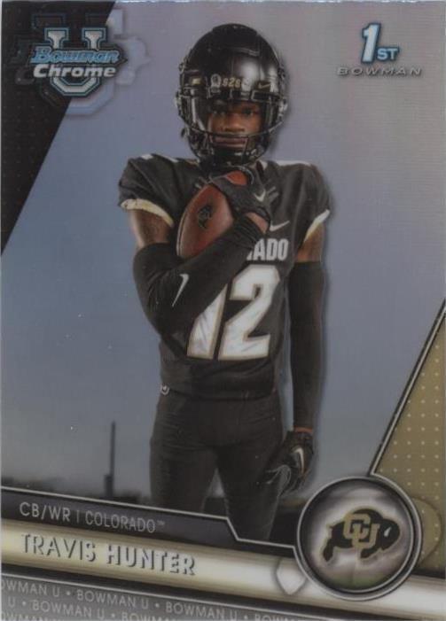 Full front view of Travis Hunter 2023 Bowman University Chrome 1st Bowman #36 in his Colorado uniform