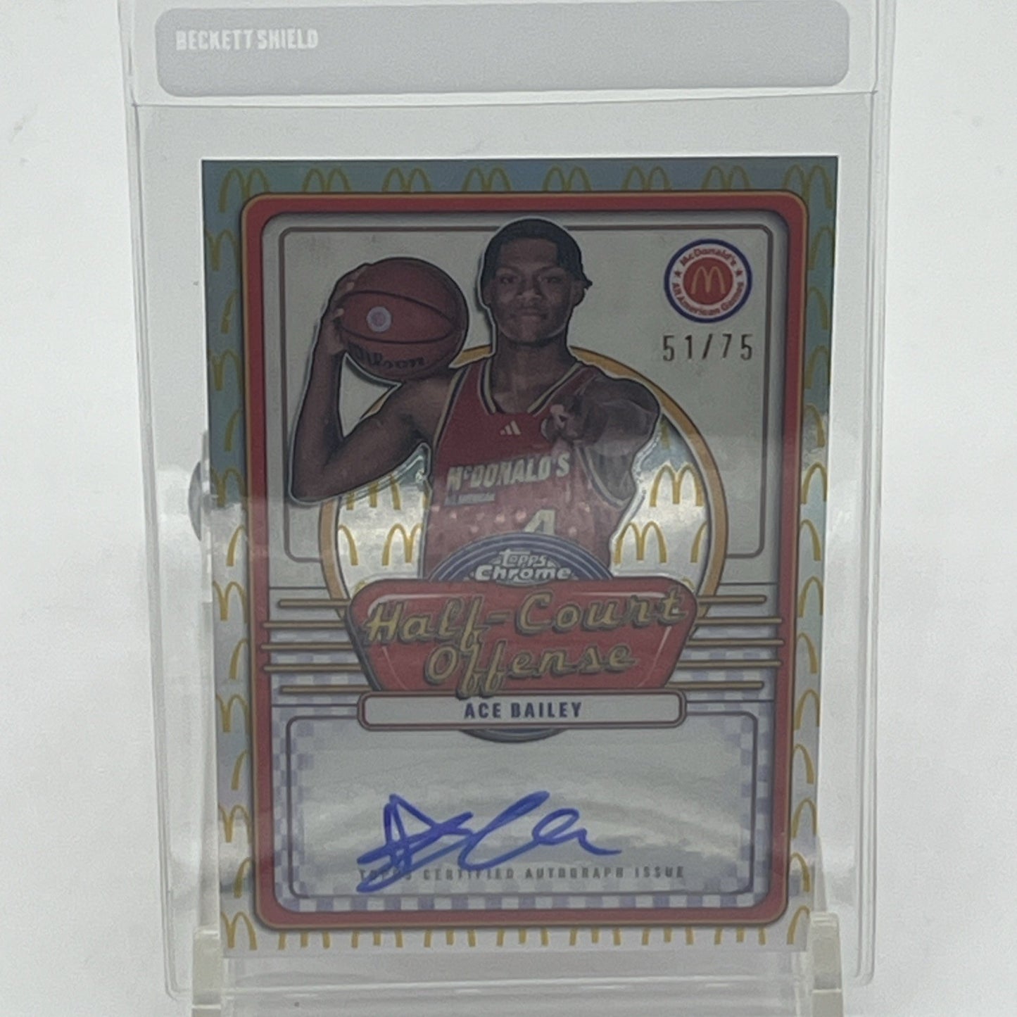 Ace Bailey Topps Chrome McDonalds All American Autographed 51/75 Top 3 Pick Ace Bailey autograph card, Ace Bailey Topps Chrome 2024, McDonald's All American auto, NBA draft prospect card, 51/75 serial numbered card, Ace Bailey rookie auto, Topps Chrome McDonalds RC, projected NBA top 3 pick, 2024 basketball hobby box hit, basketball auto card