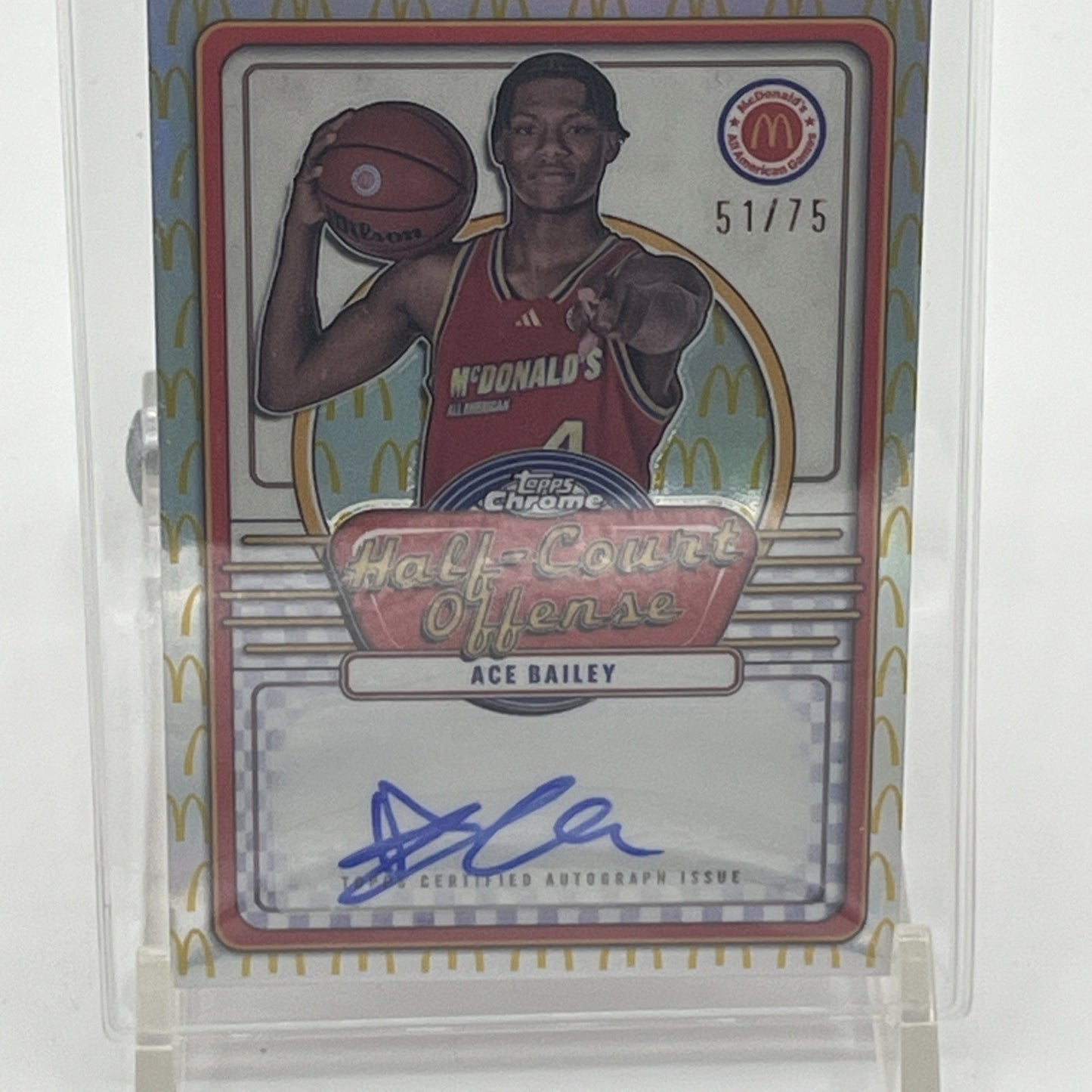 Ace Bailey Topps Chrome McDonalds All American Autographed 51/75 Top 3 Pick Ace Bailey autograph card, Ace Bailey Topps Chrome 2024, McDonald's All American auto, NBA draft prospect card, 51/75 serial numbered card, Ace Bailey rookie auto, Topps Chrome McDonalds RC, projected NBA top 3 pick, 2024 basketball hobby box hit, basketball auto card