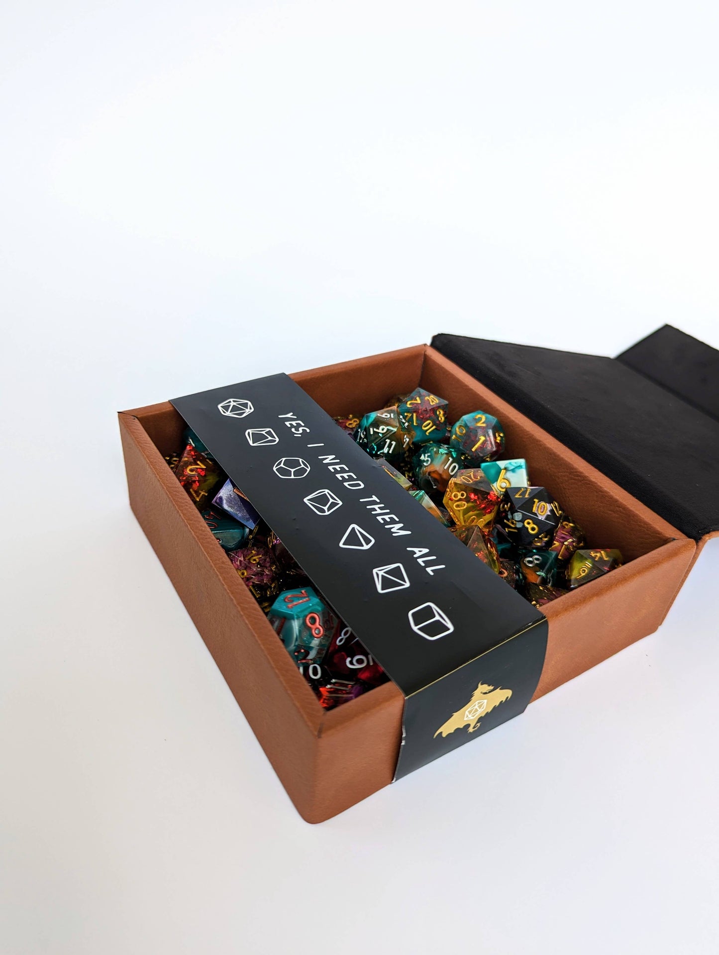 accessory box, organization, keys and accessories, vegan leather dice box, Adoragon dice box, DnD dice storage, NTSD Gaming dice box, tabletop dice tray, fantasy dice case, vegan leather dice tray, RPG dice holder, magnetic lid dice box, cute dragon dice box