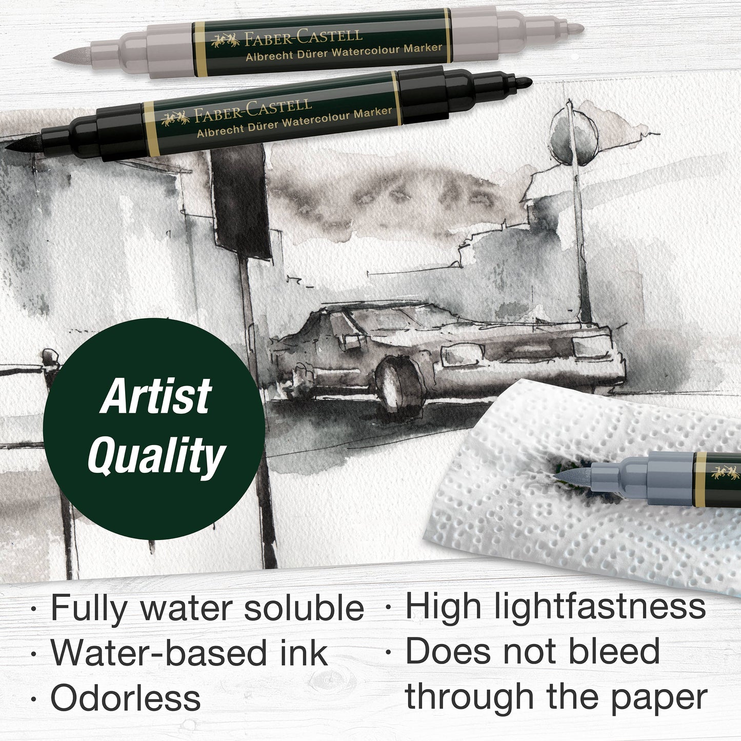 Albrecht Dürer grey tone markers, Faber-Castell watercolor markers, dual tip watercolor pens, grey watercolor brush markers, water-soluble grey markers, artist sketching markers, black and grey art markers, tonal watercolor markers, professional grey markers, illustration tools for artists
