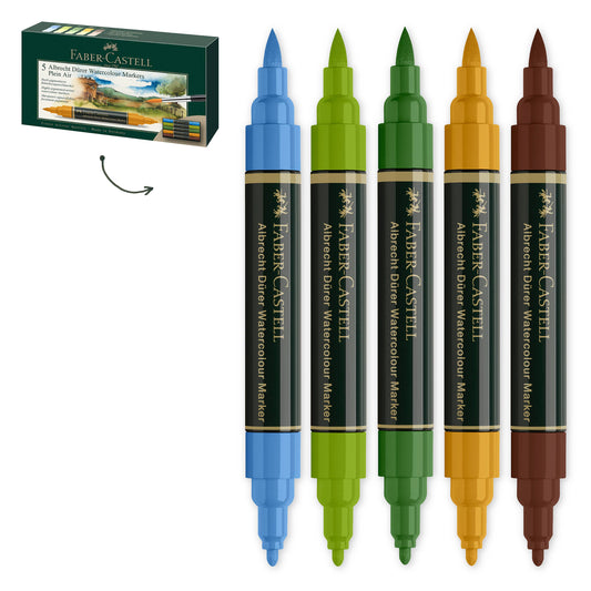 Albrecht Dürer watercolor markers, Faber-Castell artist markers, watercolor brush markers, dual tip watercolor pens, watercolor sketching tools, plein air art supplies, travel watercolor markers, water-soluble markers, watercolor markers for artists, professional art markers