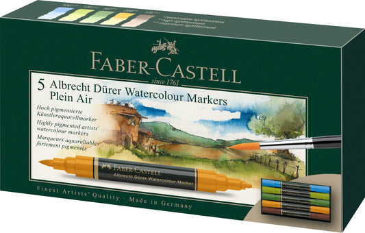 Albrecht Dürer watercolor markers, Faber-Castell artist markers, watercolor brush markers, dual tip watercolor pens, watercolor sketching tools, plein air art supplies, travel watercolor markers, water-soluble markers, watercolor markers for artists, professional art markers