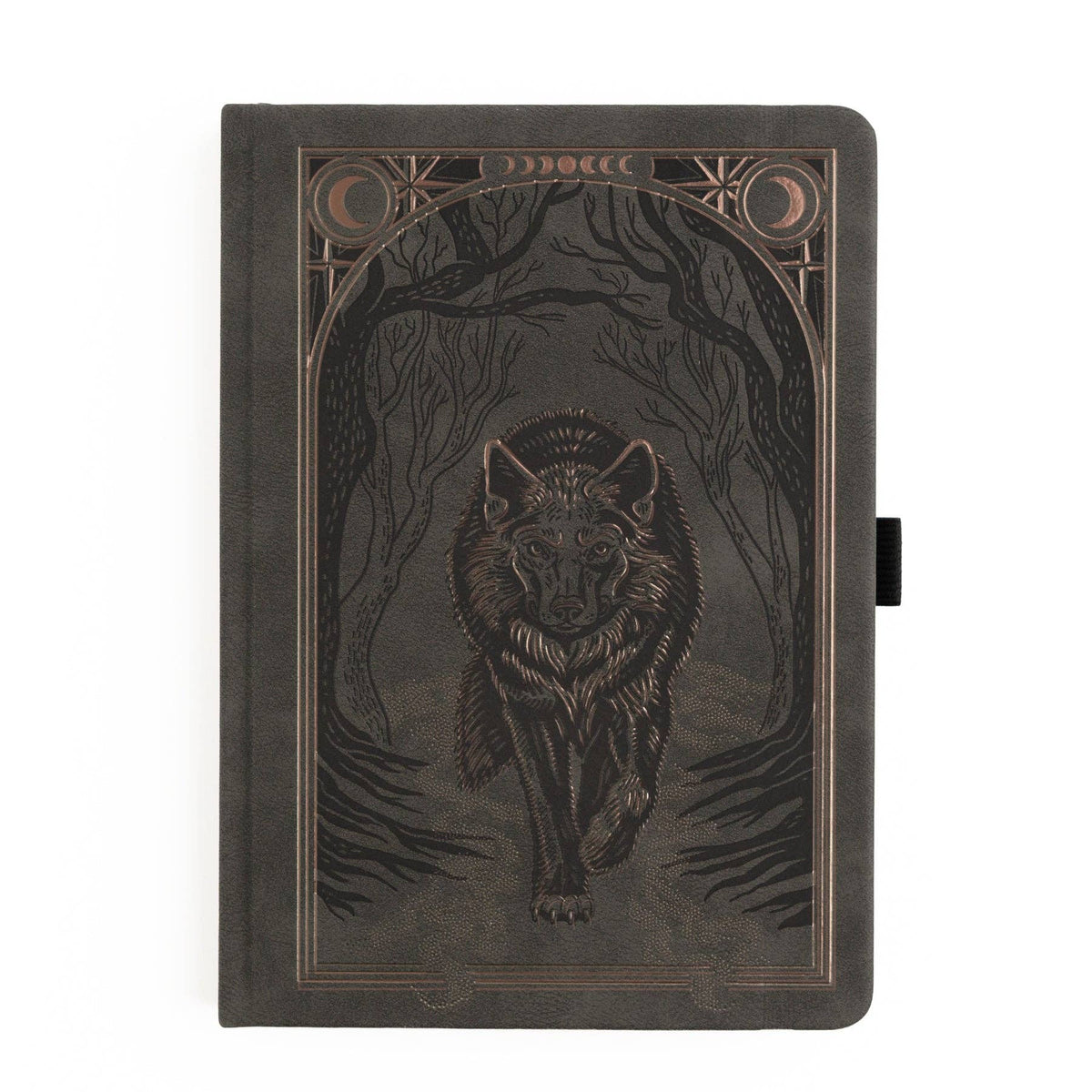 Archer and Olive Wolf in the Night B5 notebook with embossed wolf and copper foil forest design