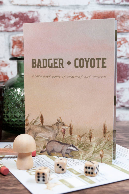 cozy 2-player RPG, animal tabletop roleplaying game, story-driven TTRPG, Badger and Coyote RPG, friendship adventure game, duet RPG book, forest fantasy RPG, heartwarming TTRPG, small press RPG zine, whimsical roleplaying game, narrative-driven RPG for two, A5 full color RPG, perfect bound story game, animal adventure tabletop, nature-themed RPG, storytelling game for friends, lighthearted tabletop RPG, two player adventure game, roleplaying game with animals, Rogue & Rye games