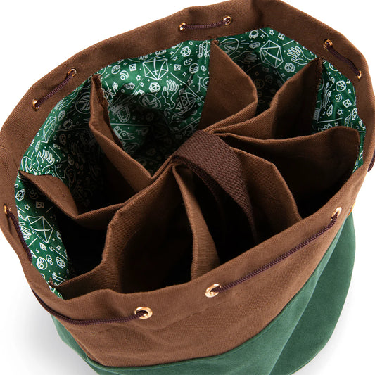 bailey’s dice bag of hoarding forest edition, critical role dice bag v3, oversized dice bag with pockets, laura bailey inspired dice bag, green and brown rpg dice bag, critical role dice accessories, lassflores grace berríos lining, tabletop dice storage, custom dice bag with compartments, padded dice bag for rpg, dice goblin bag, critical role merch, forest green dice bag, campaign-themed dice bag, dnd dice hoarding bag