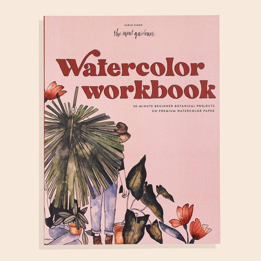 beginner watercolor workbook, botanical watercolor guide, floral painting book, watercolor book for adults, paint-in watercolor book, Sarah Simon watercolor, watercolor practice book, watercolor paper book, easy watercolor flowers, 30-minute art projects