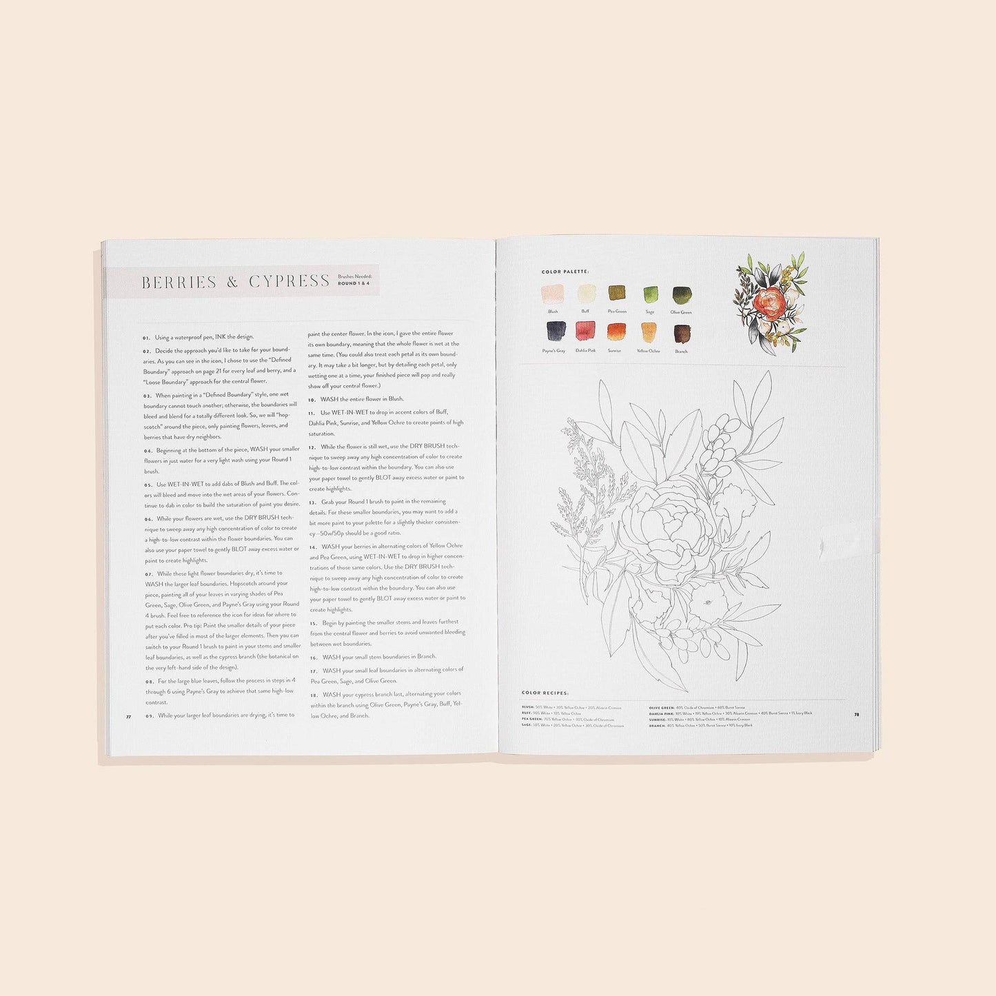 beginner watercolor workbook, botanical watercolor guide, floral painting book, watercolor book for adults, paint-in watercolor book, Sarah Simon watercolor, watercolor practice book, watercolor paper book, easy watercolor flowers, 30-minute art projects