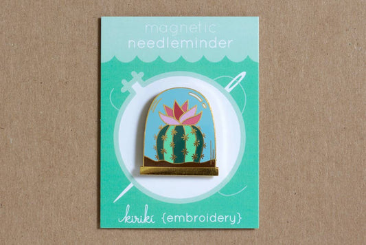 cactus needleminder, enamel magnetic needle holder, succulent needle minder, embroidery hoop accessories, cross-stitch needle magnet, rare earth magnet sewing tool, cute cactus stitch marker, desert-themed embroidery gift, needle organizer for stitchers