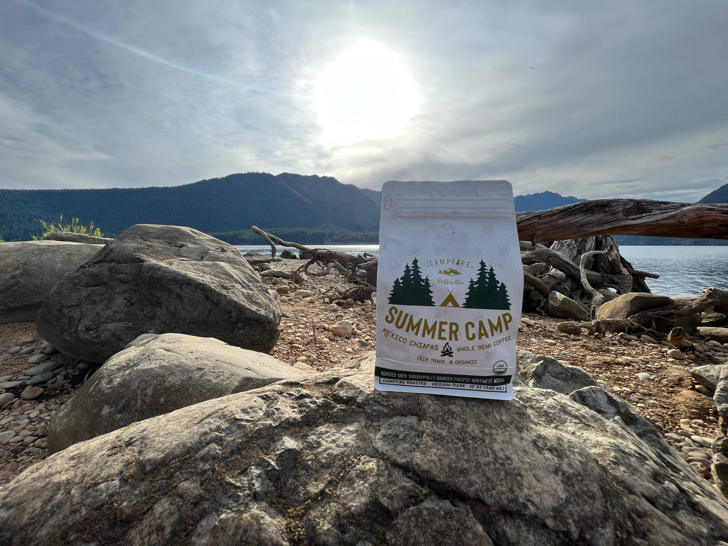 Campfire Coffee Mexico Chiapas, fair trade organic Mexican coffee, whole bean Campfire Coffee, Mexican Chiapas coffee 12oz, bright citrusy coffee beans, best coffee for game night, artisan roasted coffee Washington, Campfire Coffee Summer Camp blend, open flame roasted coffee, Campfire Explorers Club coffee