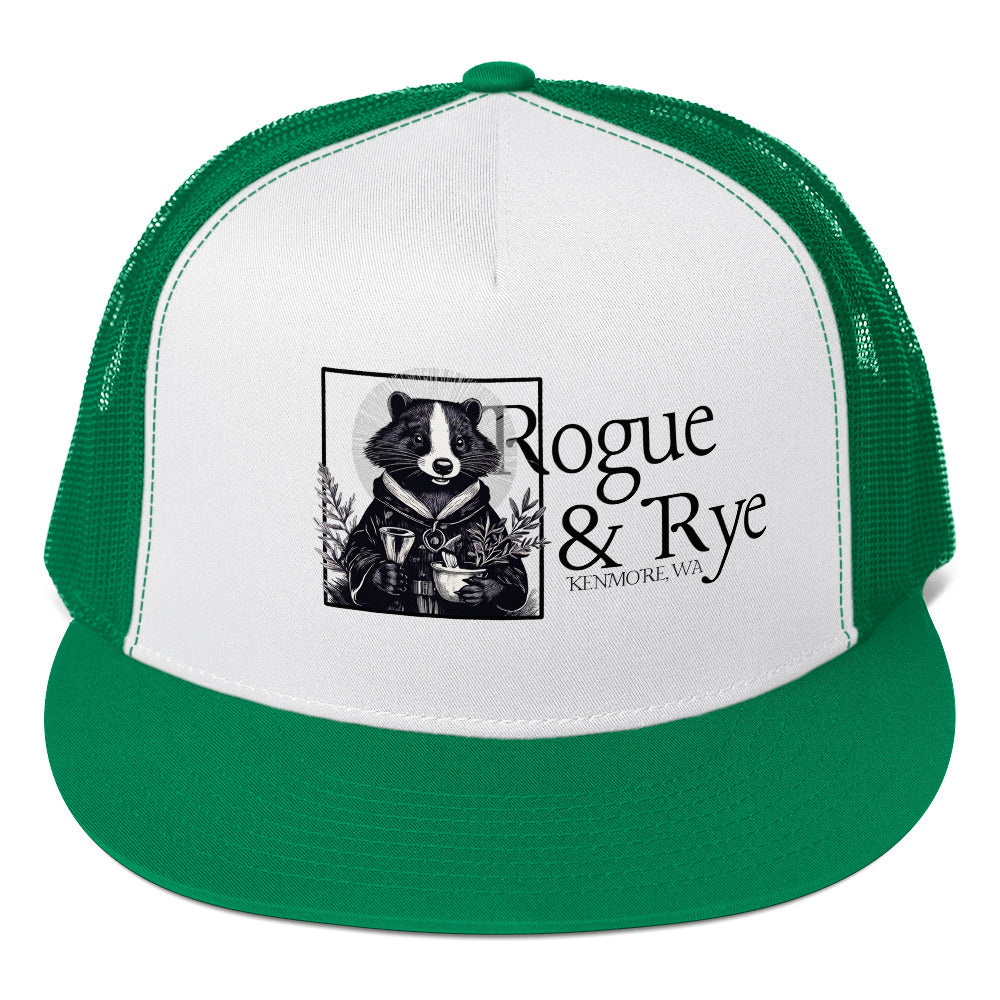 cleric trucker cap, skunk cleric hat, Rogue & Rye DnD hat, healing class cap, DnD trucker hat, RPG character hat, fantasy roleplay merch, adjustable DnD cap, skunk character gear, tabletop game apparel