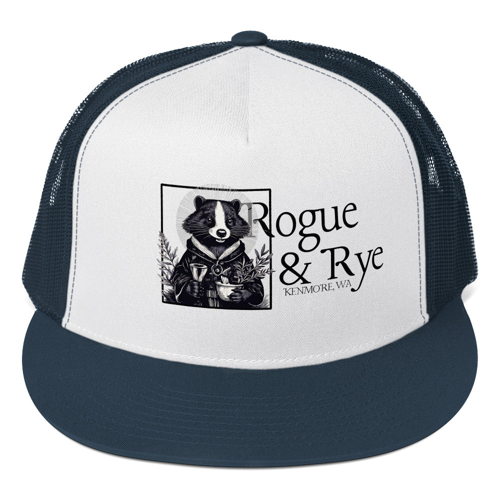 cleric trucker cap, skunk cleric hat, Rogue & Rye DnD hat, healing class cap, DnD trucker hat, RPG character hat, fantasy roleplay merch, adjustable DnD cap, skunk character gear, tabletop game apparel
