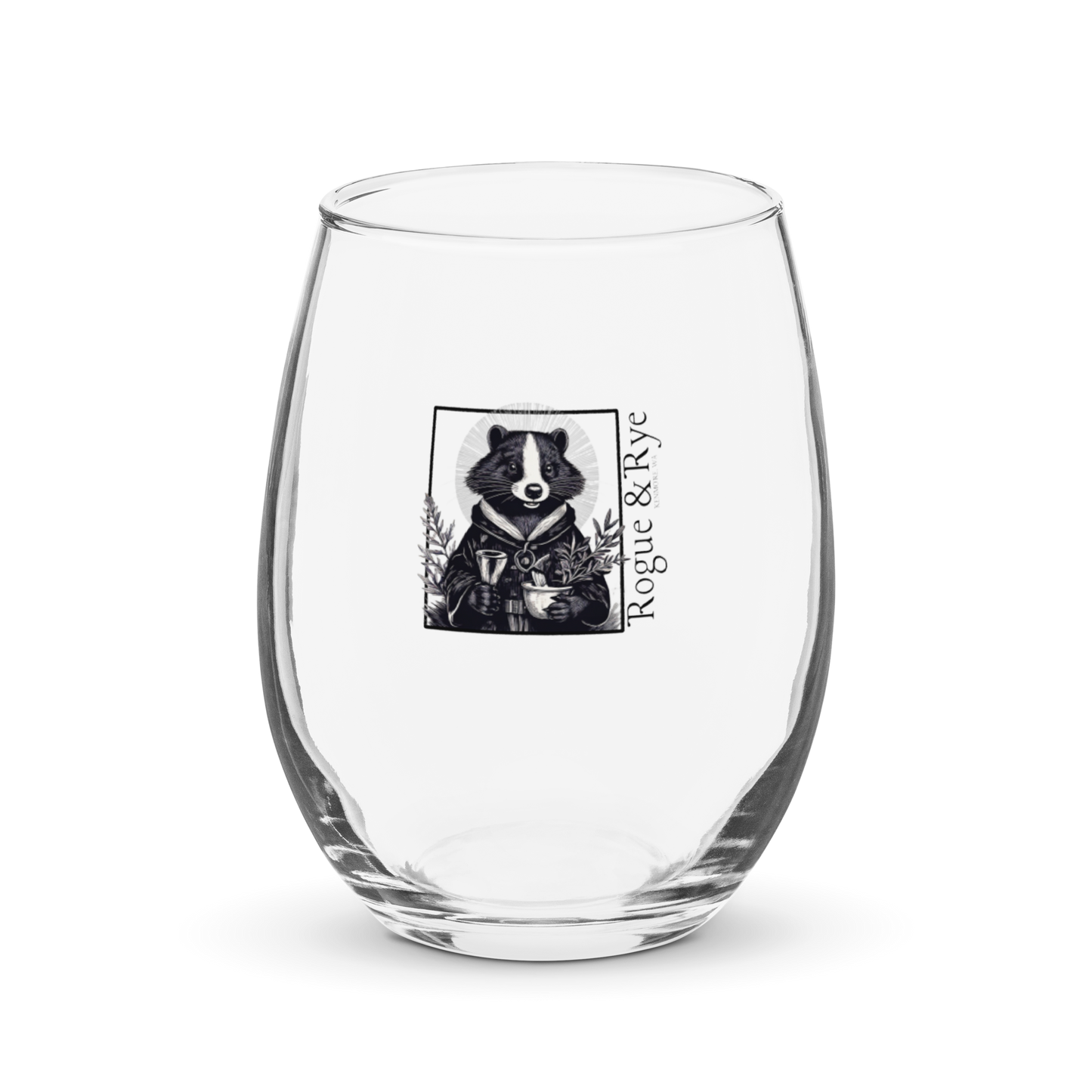 Cleric wine glass, D&D stemless wine glass, fantasy healer drinkware, RPG cleric skunk glass, 15 oz tabletop wine glass, stemless RPG glassware, Rogue & Rye drink accessories, gamer gift wine glass, healing magic wine glass, fantasy character glass