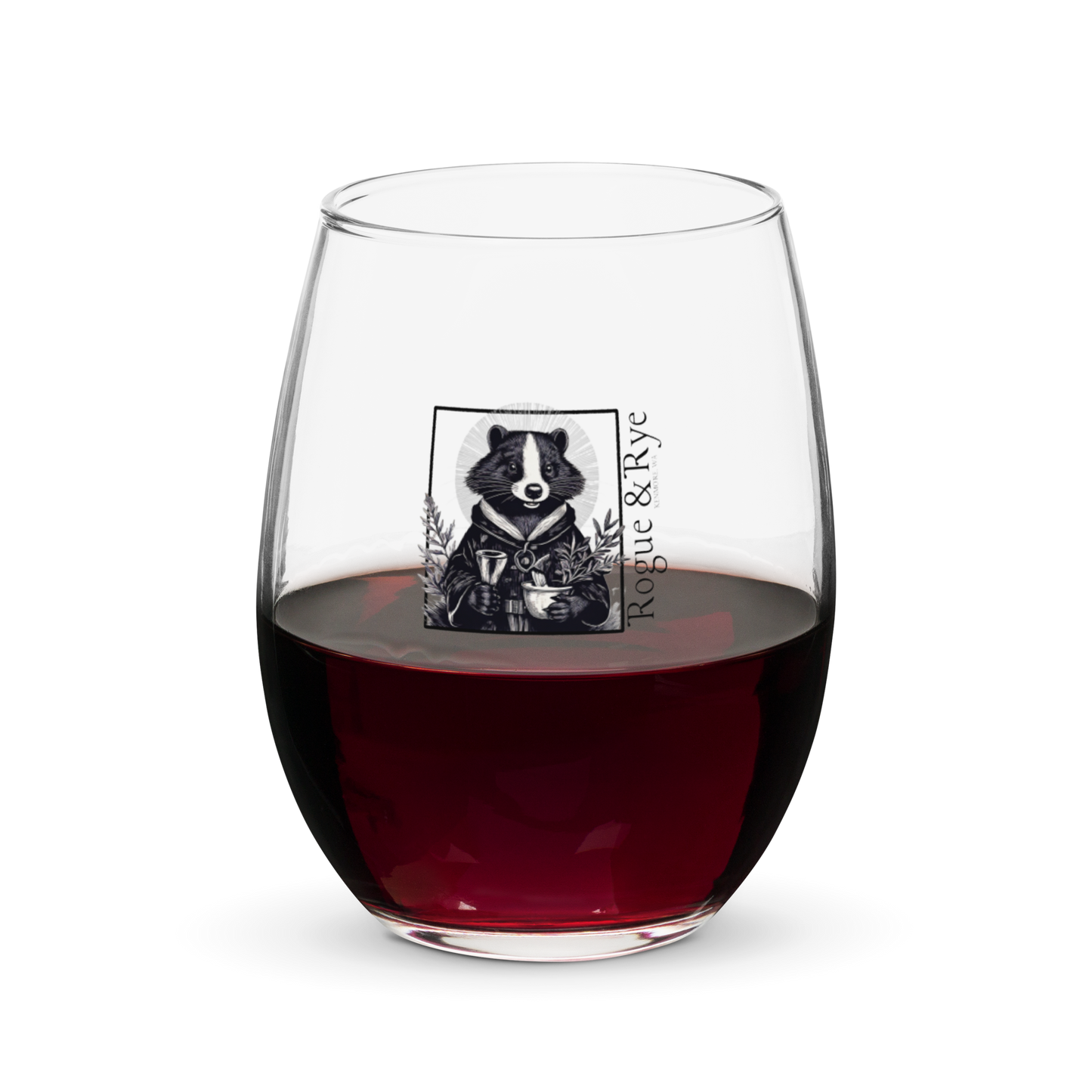 Cleric wine glass, D&D stemless wine glass, fantasy healer drinkware, RPG cleric skunk glass, 15 oz tabletop wine glass, stemless RPG glassware, Rogue & Rye drink accessories, gamer gift wine glass, healing magic wine glass, fantasy character glass