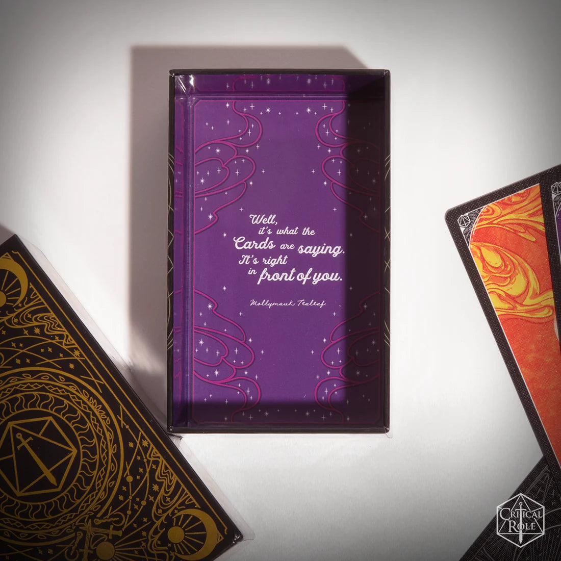 critical role tarot deck, exandria tarot cards, 10 year anniversary tarot, critical role arcana deck, wild magic tarot set, matt paquette design, taliesin jaffe tarot, james fenner tarot art, snow conrad card illustrations, critical role merch, tarot deck for critters, custom fantasy tarot cards, major arcana exandria, dnd themed tarot deck, critical role divination cards, tarot gift set with guidebook