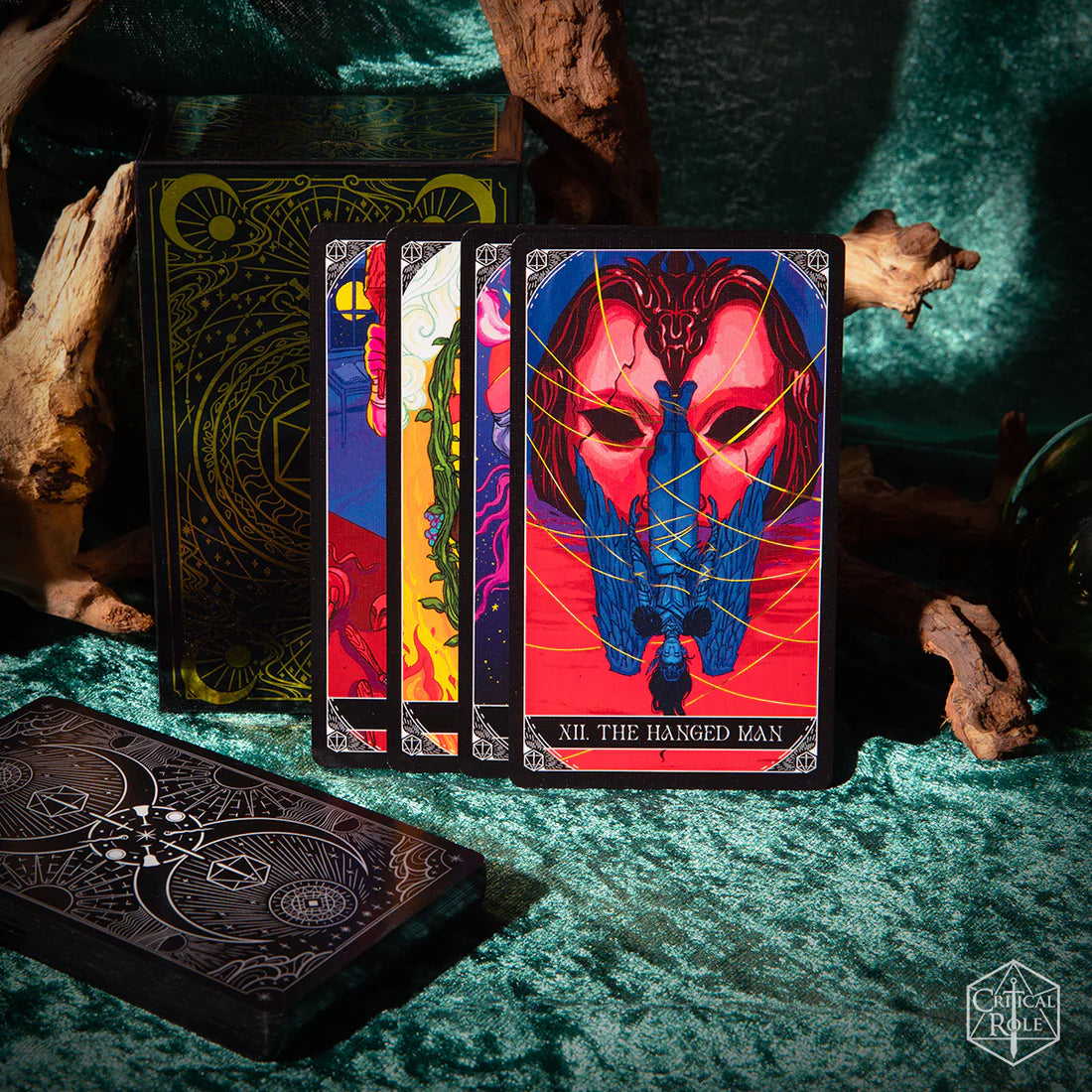 critical role tarot deck, exandria tarot cards, 10 year anniversary tarot, critical role arcana deck, wild magic tarot set, matt paquette design, taliesin jaffe tarot, james fenner tarot art, snow conrad card illustrations, critical role merch, tarot deck for critters, custom fantasy tarot cards, major arcana exandria, dnd themed tarot deck, critical role divination cards, tarot gift set with guidebook