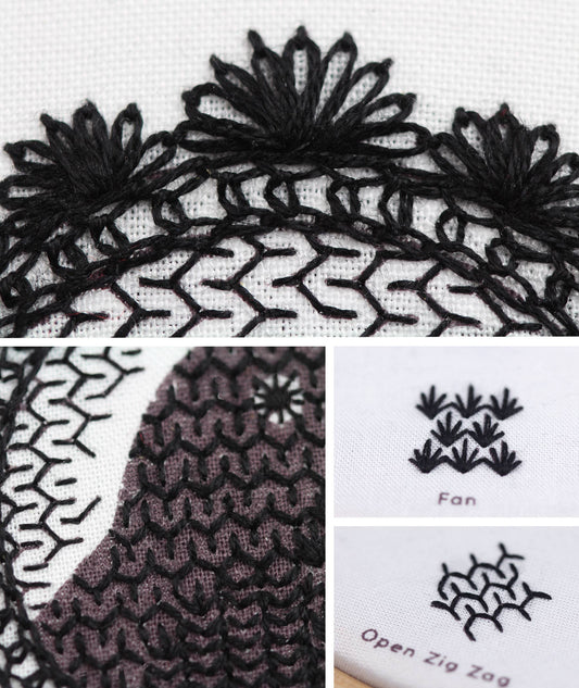 crow embroidery stitch sampler, Kiriki Press embroidery kit, beginner embroidery sampler, how to embroider sampler kit, blackwork stitches, DMC floss kit, embroidery hoop art, stitched crow pattern, learn embroidery stitches, DIY embroidery gift