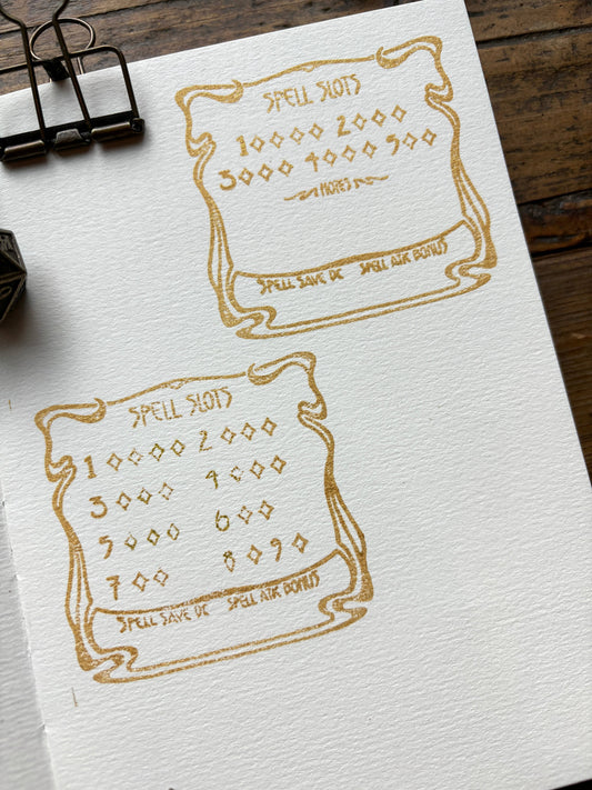 D&D spell slot stamp, rubber stamp for DnD casters, tabletop RPG spell tracker, wooden spell slot stamp, reusable Dungeons and Dragons tools, beech wood DnD stamp, caster spell tracker, RPG accessories for wizards and sorcerers, DnD rest tracker, spell slot refill tool