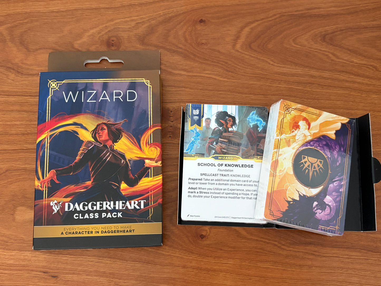 Daggerheart Wizard Class Pack character card deck from Darrington Press featuring domain cards, subclass options, and streamlined tabletop RPG character creation for fantasy roleplaying games