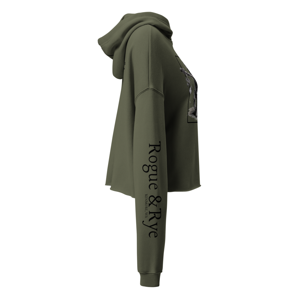 druid crop hoodie, cropped fantasy hoodie, RPG inspired hoodie, D&D druid fashion, women’s cropped hoodie, Rogue & Rye apparel, cozy nerdy hoodie, tabletop RPG hoodie, fantasy adventure clothing, druid character hoodie