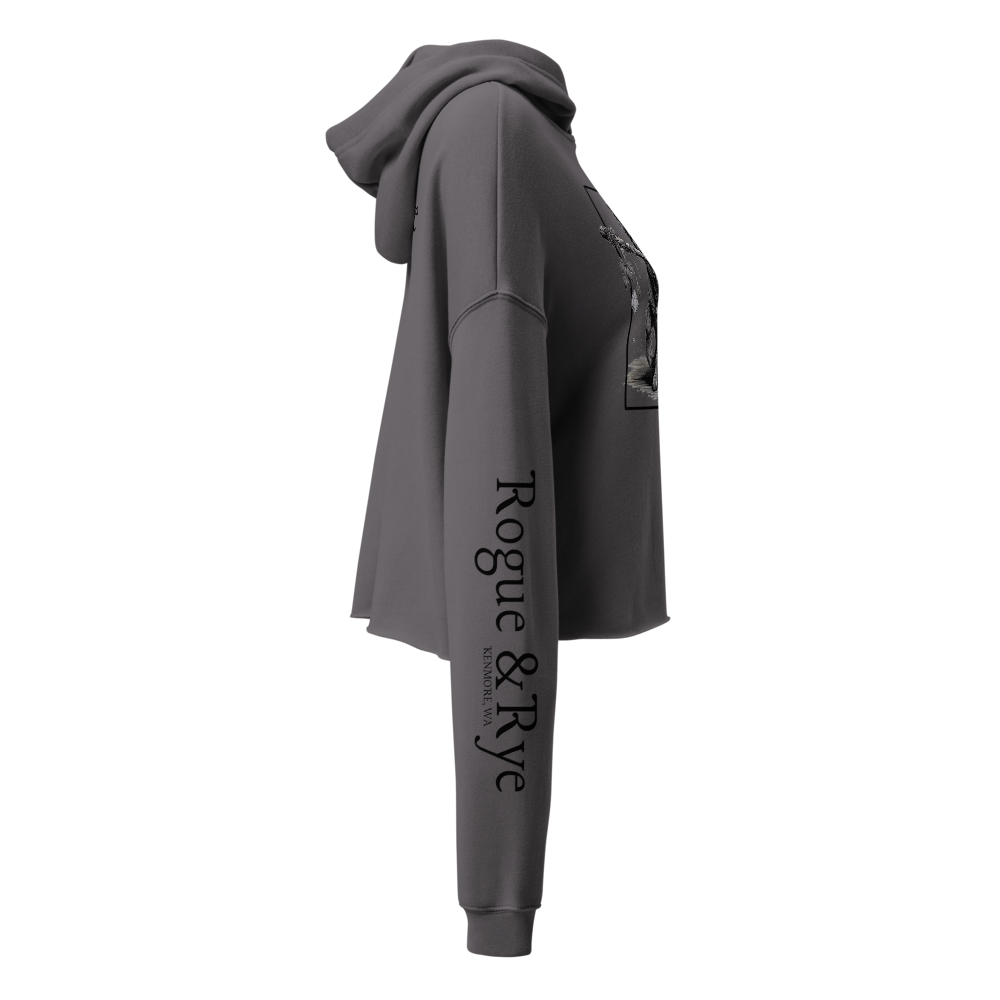 druid crop hoodie, cropped fantasy hoodie, RPG inspired hoodie, D&D druid fashion, women’s cropped hoodie, Rogue & Rye apparel, cozy nerdy hoodie, tabletop RPG hoodie, fantasy adventure clothing, druid character hoodie