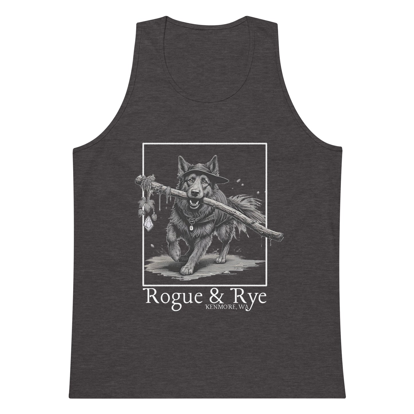 druid tank top, druid dog tank, rogue and rye tank, premium fantasy tank top, rpg character tank, unisex adventure tank, nature-inspired workout top, soft cotton druid tank, relaxed fit dnd tank, breathable gamer apparel, wilderness trail tank top, dark print fantasy shirt