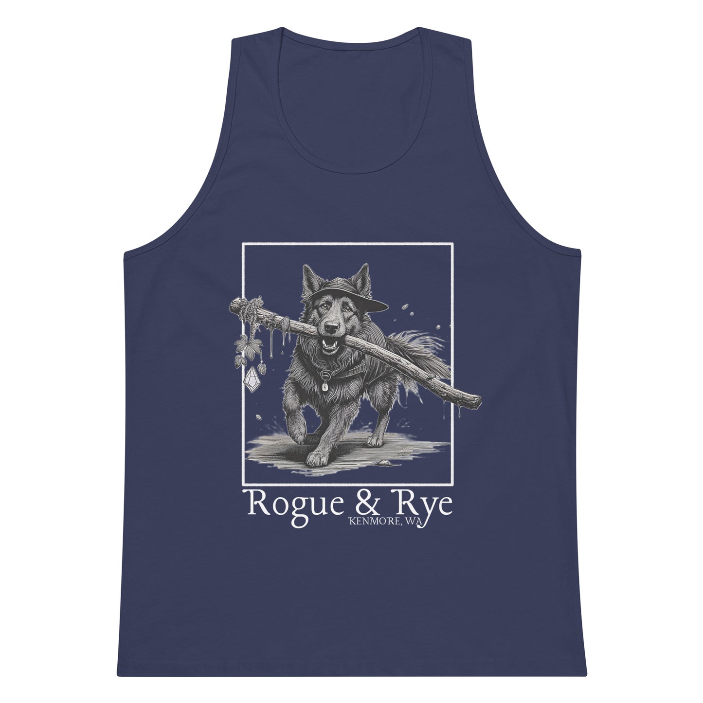 druid tank top, druid dog tank, rogue and rye tank, premium fantasy tank top, rpg character tank, unisex adventure tank, nature-inspired workout top, soft cotton druid tank, relaxed fit dnd tank, breathable gamer apparel, wilderness trail tank top, dark print fantasy shirt