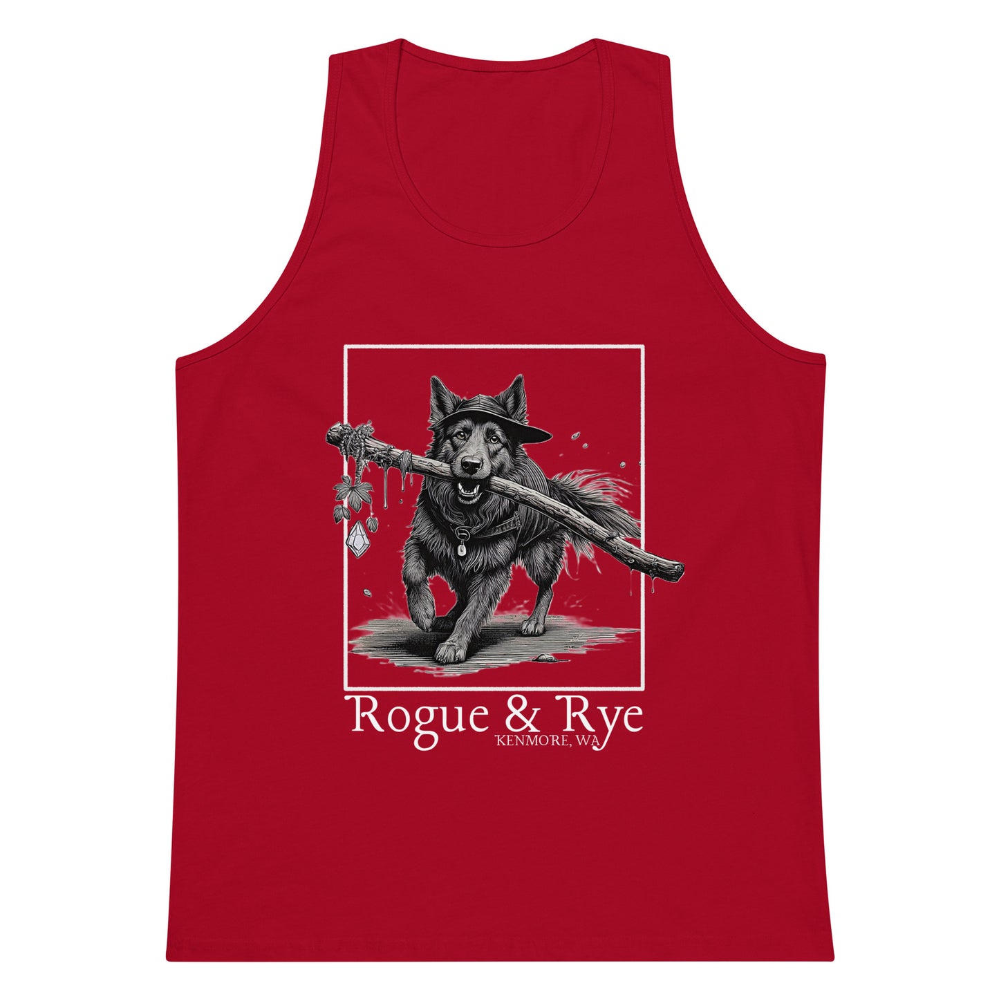 druid tank top, druid dog tank, rogue and rye tank, premium fantasy tank top, rpg character tank, unisex adventure tank, nature-inspired workout top, soft cotton druid tank, relaxed fit dnd tank, breathable gamer apparel, wilderness trail tank top, dark print fantasy shirt
