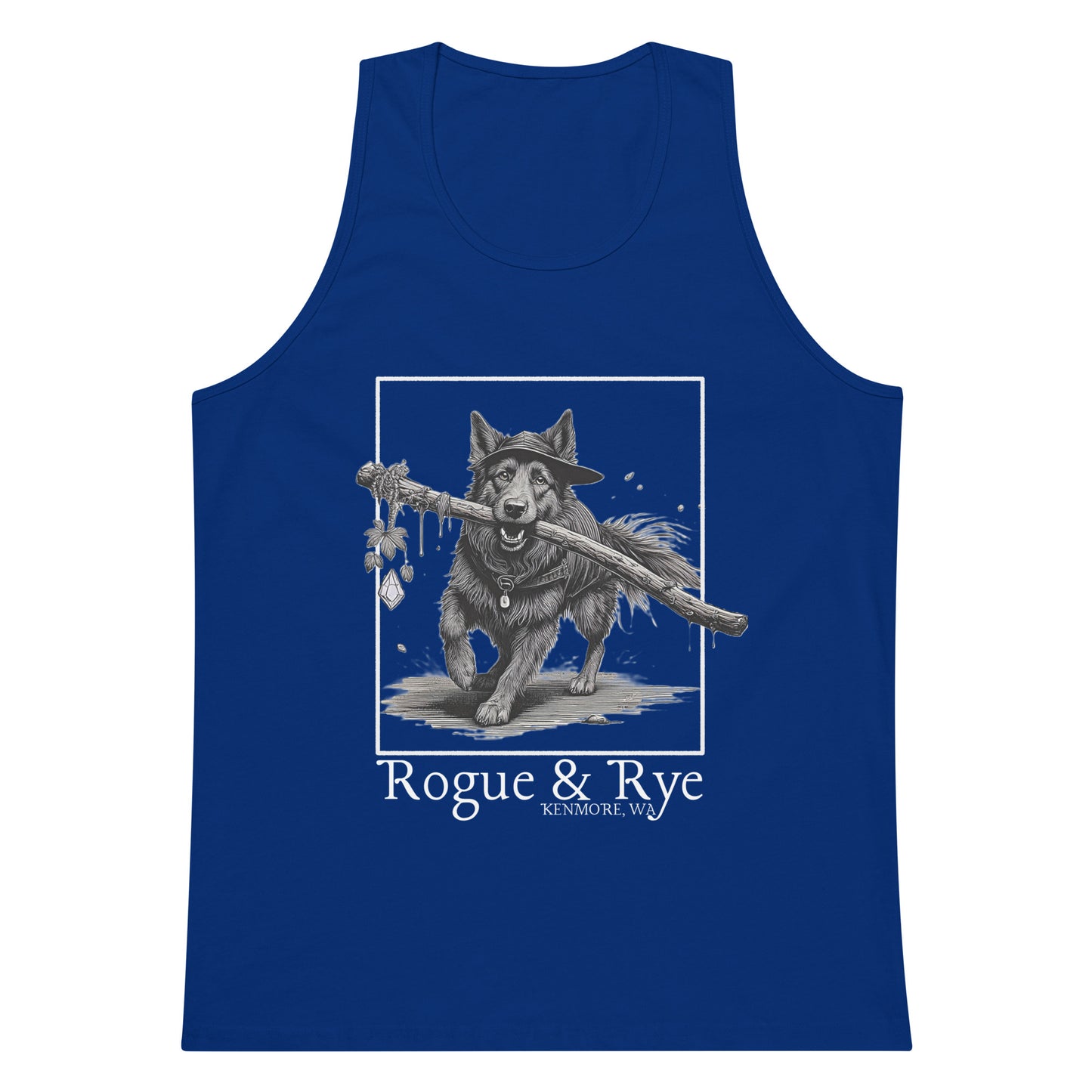 druid tank top, druid dog tank, rogue and rye tank, premium fantasy tank top, rpg character tank, unisex adventure tank, nature-inspired workout top, soft cotton druid tank, relaxed fit dnd tank, breathable gamer apparel, wilderness trail tank top, dark print fantasy shirt