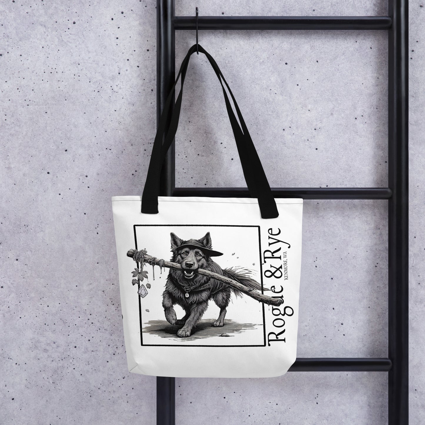 druid tote bag, RPG character tote, fantasy druid accessory, Rogue & Rye tote, D&D inspired bag, reusable gaming tote, cotton handle tote bag, polyester fantasy tote, eco-friendly gamer tote, adventure themed bag