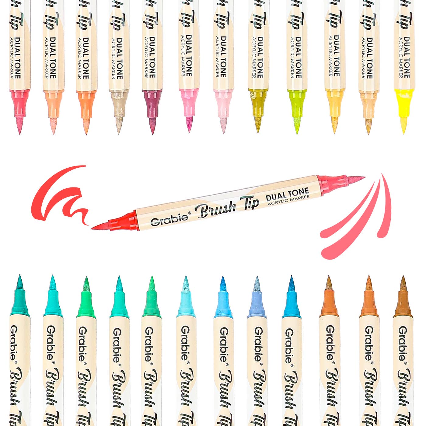 dual tip acrylic markers, 2-in-1 acrylic paint pens, brush tip paint markers, Grabie dual tone markers, acrylic markers for artists, 72 color paint pen set, paint markers for paper glass fabric, non-toxic acrylic markers, professional acrylic brush pens, dual brush markers for painting