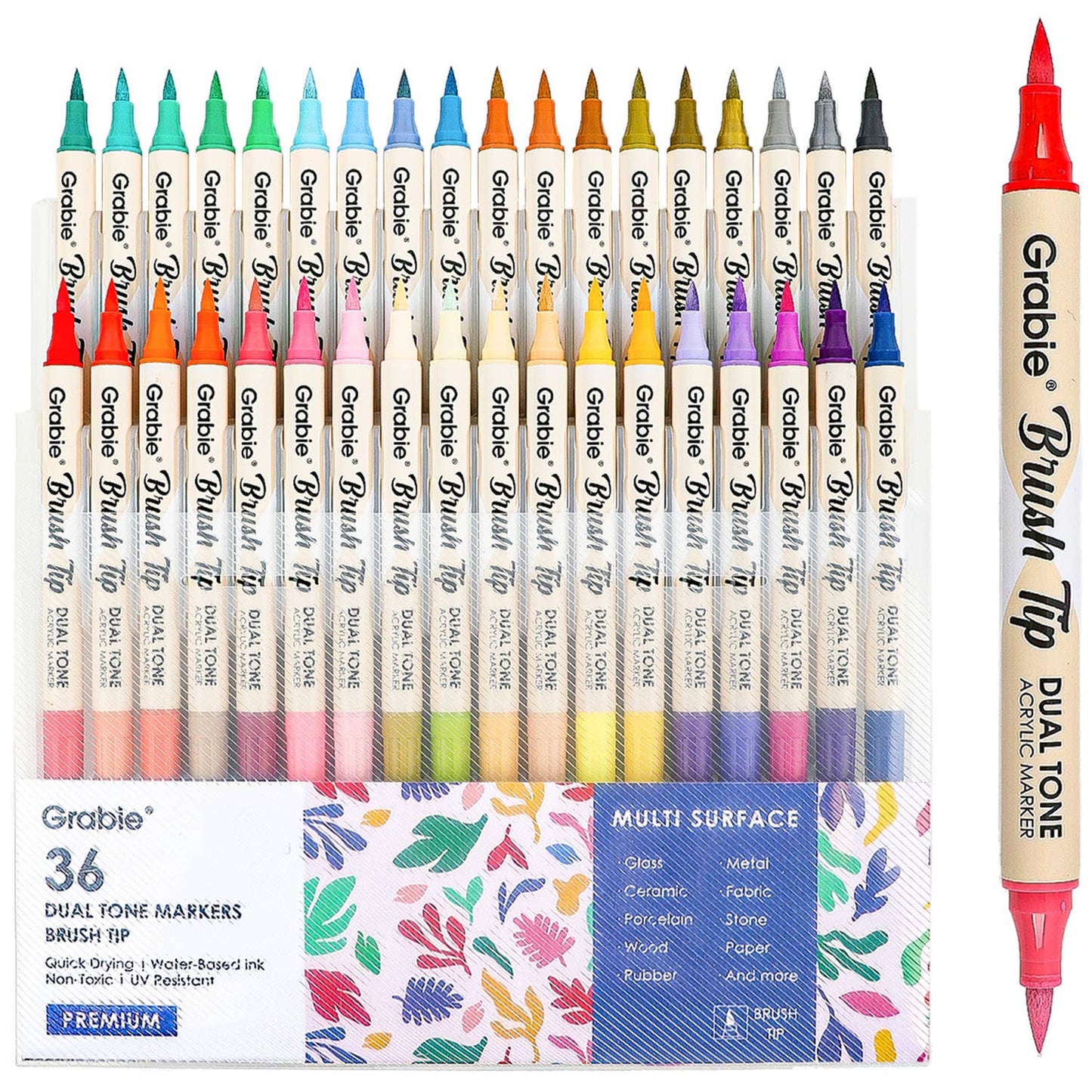 dual tip acrylic markers, 2-in-1 acrylic paint pens, brush tip paint markers, Grabie dual tone markers, acrylic markers for artists, 72 color paint pen set, paint markers for paper glass fabric, non-toxic acrylic markers, professional acrylic brush pens, dual brush markers for painting