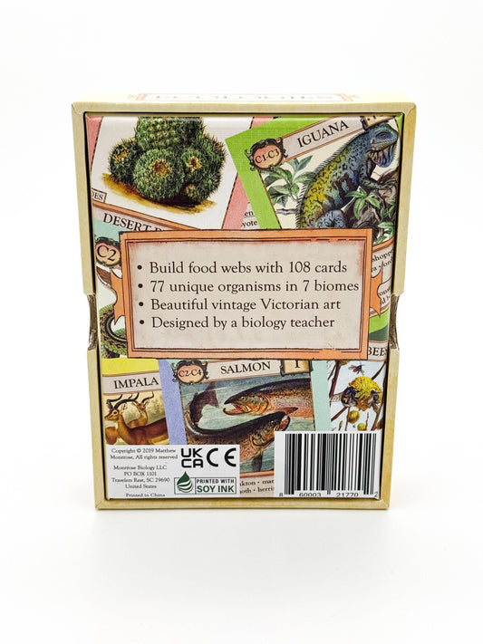 Ecologies card game, educational ecology game, food web game, science strategy card game, biology classroom game, homeschool science activity, ecosystem board game, nature card game, environmental science game, biology teaching tools