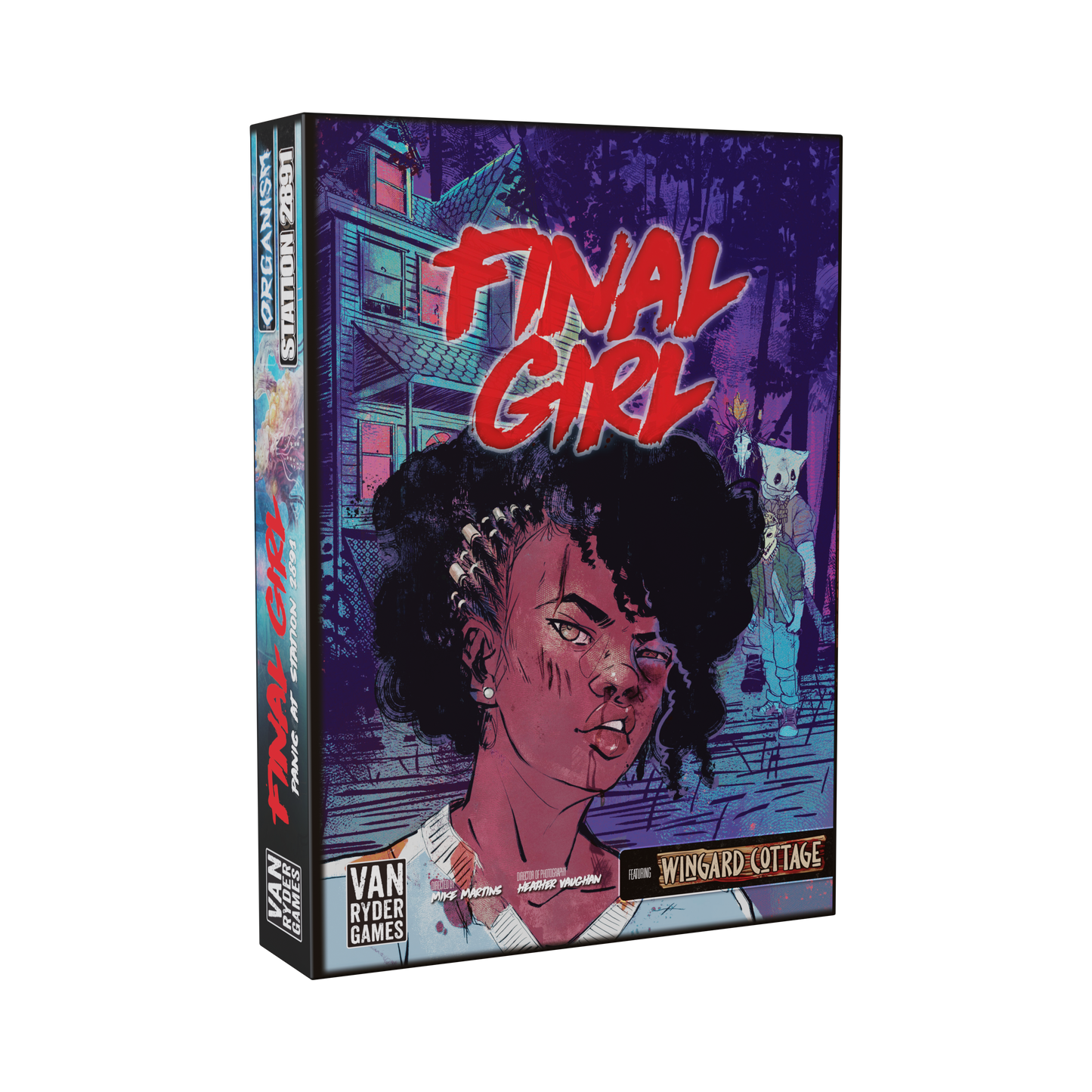 final girl a knock at the door, final girl expansion, final girl feature film, horror board game expansion, home invasion horror board game, solo horror board game, van ryder games, final girl intruders, final girl wingard cottage, cinematic horror game, campy horror board game, modular board game expansion, spooky game night, halloween board game, solo tabletop game