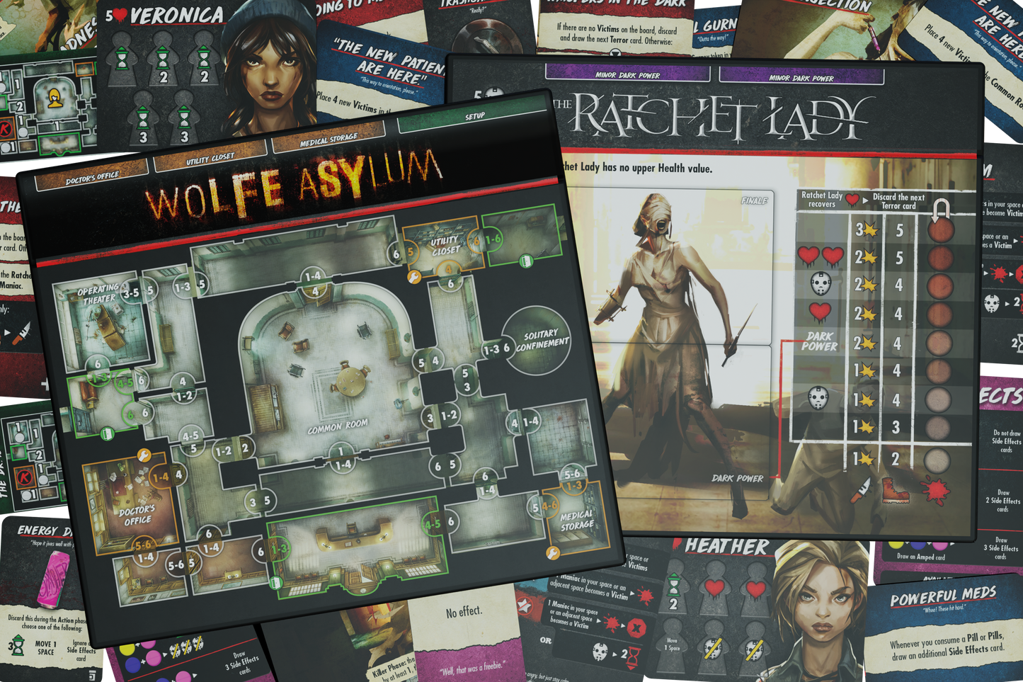 final girl madness in the dark, final girl expansion, final girl feature film, horror board game expansion, solo horror board game, psychological horror board game, van ryder games, final girl ratchet lady, final girl asylum, cinematic horror game, campy horror board game, modular board game expansion, spooky game night, halloween board game, solo tabletop game