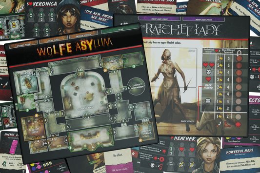 final girl madness in the dark, final girl expansion, final girl feature film, horror board game expansion, solo horror board game, psychological horror board game, van ryder games, final girl ratchet lady, final girl asylum, cinematic horror game, campy horror board game, modular board game expansion, spooky game night, halloween board game, solo tabletop game