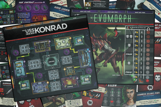 final girl into the void, final girl expansion, final girl feature film, sci fi horror board game, space horror board game, solo horror board game, van ryder games, final girl evomorph, cinematic horror game, campy horror board game, modular board game expansion, spooky game night, halloween board game, solo tabletop game, alien inspired horror game