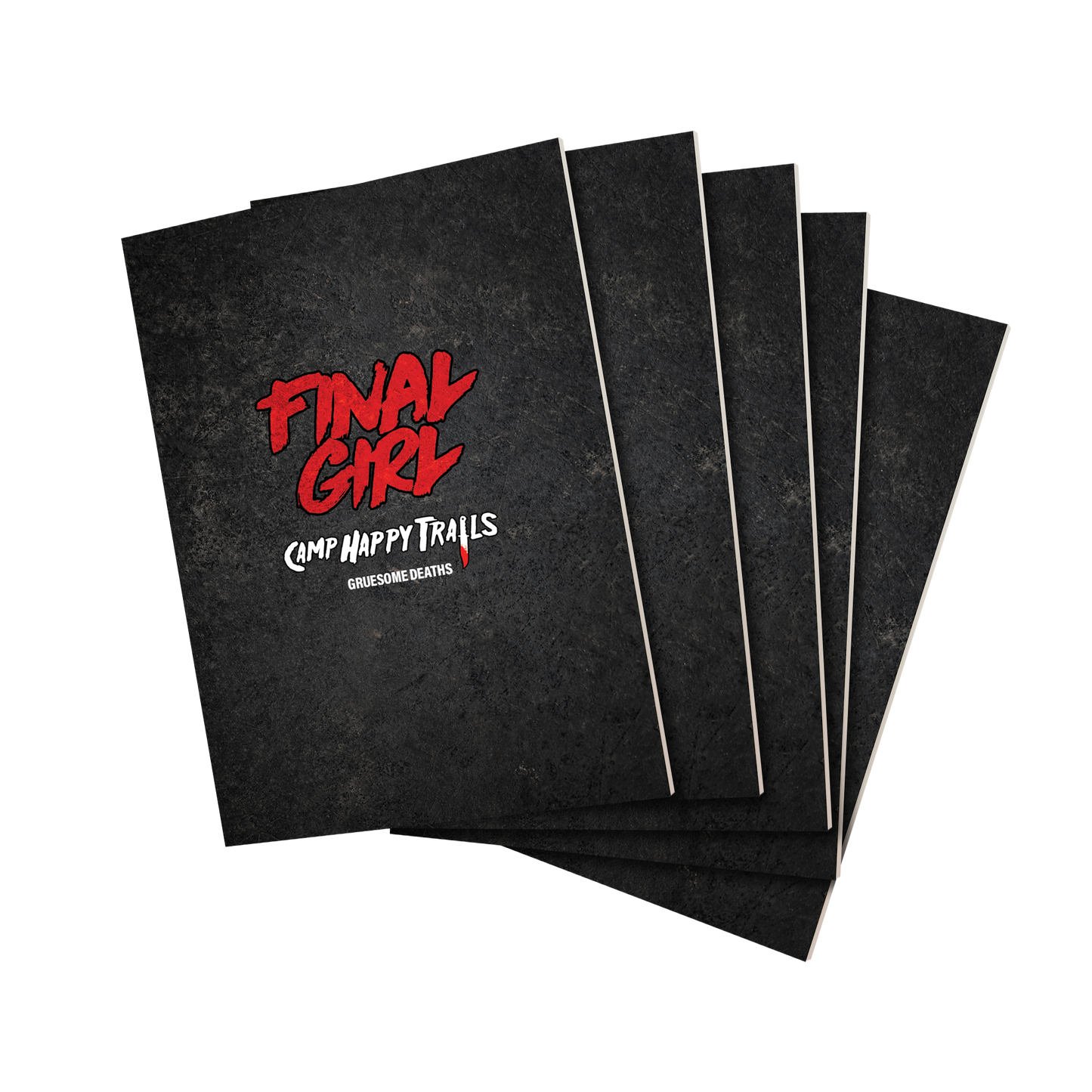 final girl gruesome death books, final girl narrative accessory, final girl series 1 accessory, horror board game accessory, solo horror board game, final girl immersion, van ryder games final girl, cinematic horror board game, spooky tabletop accessory, campy horror game, final girl storytelling