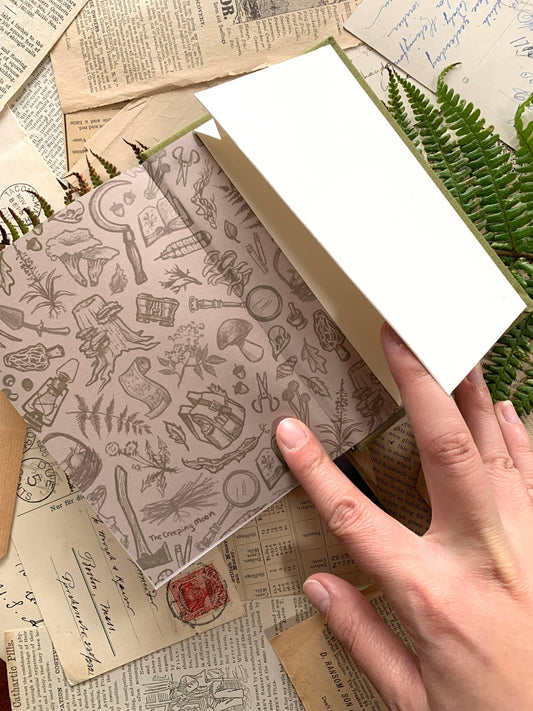 foraging journal A6, pocket RPG notebook, green field notebook, forager logbook, journaling for DnD characters, character tracking notebook, nature journal A6, spore print notebook, field notes RPG accessory, best A6 notebook for fountain pens
