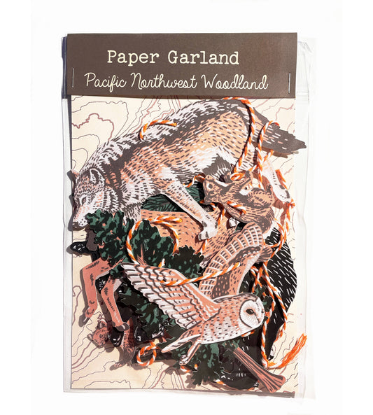 Hissing Mink Pacific Northwest woodland paper garland featuring forest animals and plants inspired by woodland ecosystems of the Pacific Northwest