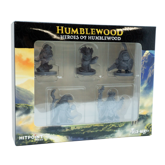 Humblewood minis, Heroes of Humblewood miniatures, Hit Point Press Humblewood, Strig Knight mini, Corvum Necromancer mini, Gallus Druid mini, Luma Wizard mini, Raptor Ranger mini, animal folk DnD minis, 5e compatible miniatures, fantasy RPG minis, playable race minis for Humblewood, Dungeons and Dragons NPC figures, tabletop gaming miniatures